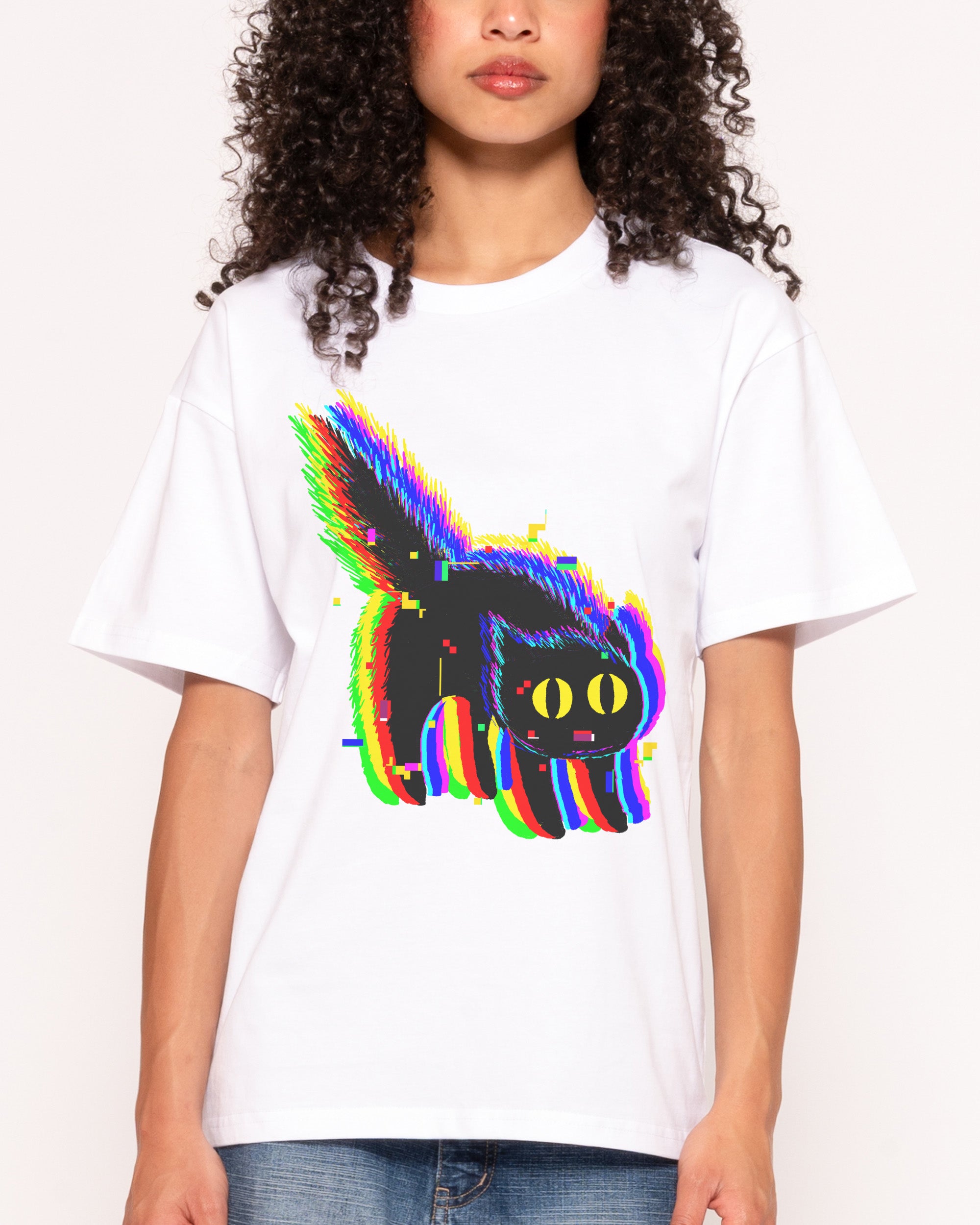 Streetwear Brand Cat - Biała koszulka z grafiką, motywem „Technicat